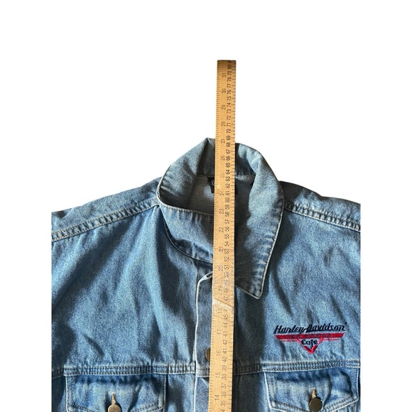 Harley-Davidson Jacket Mens Large Blue Denim Las Vegas Cafe Live To Ride - Picture 8 of 10